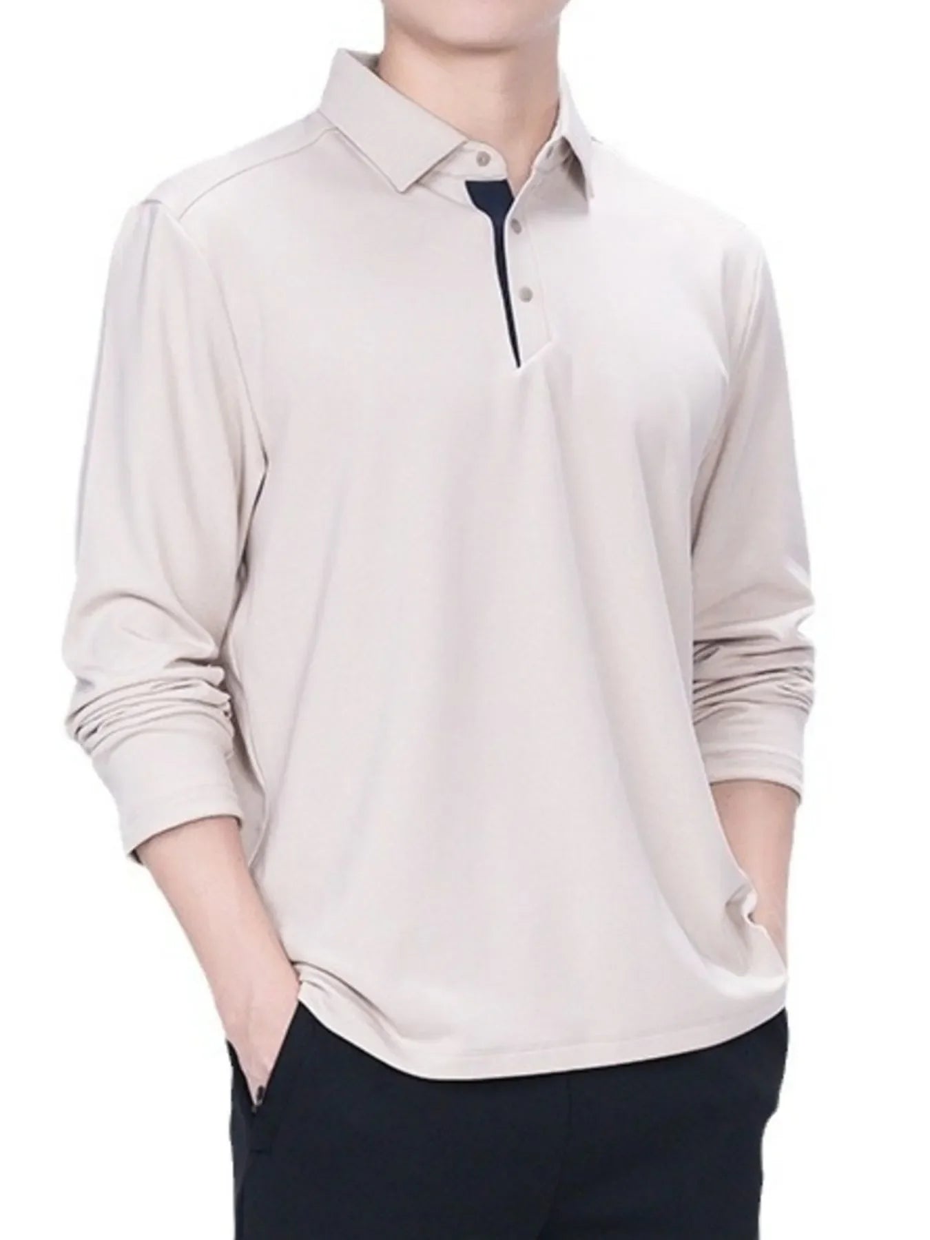 Collared Neck Long Sleeve Polo