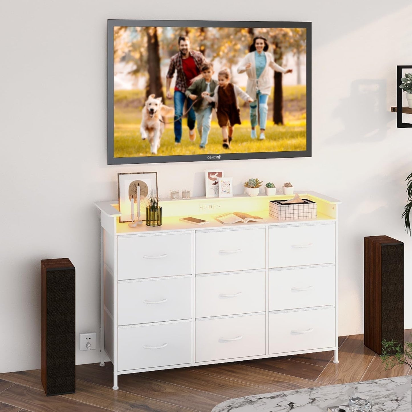 White Dresser With Integrated LED Lighting And Charging