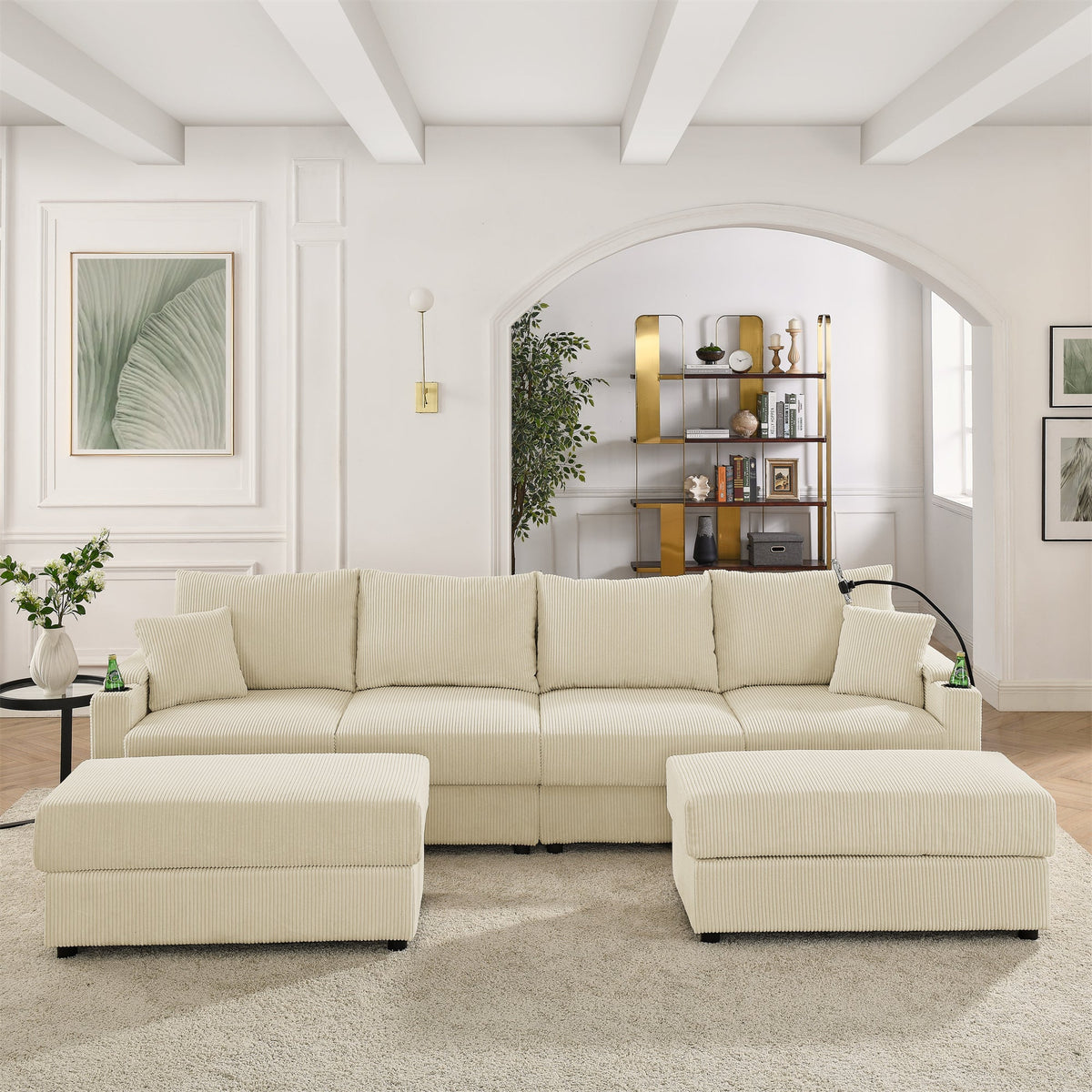 U-Shaped Couch with Storage and 2 Ottomans
