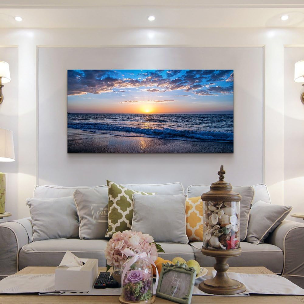 Stunning Moonlit Ocean Landscape Canvas Art - Perfect for Bedroom & Living Room Decor (24x48 Inch)