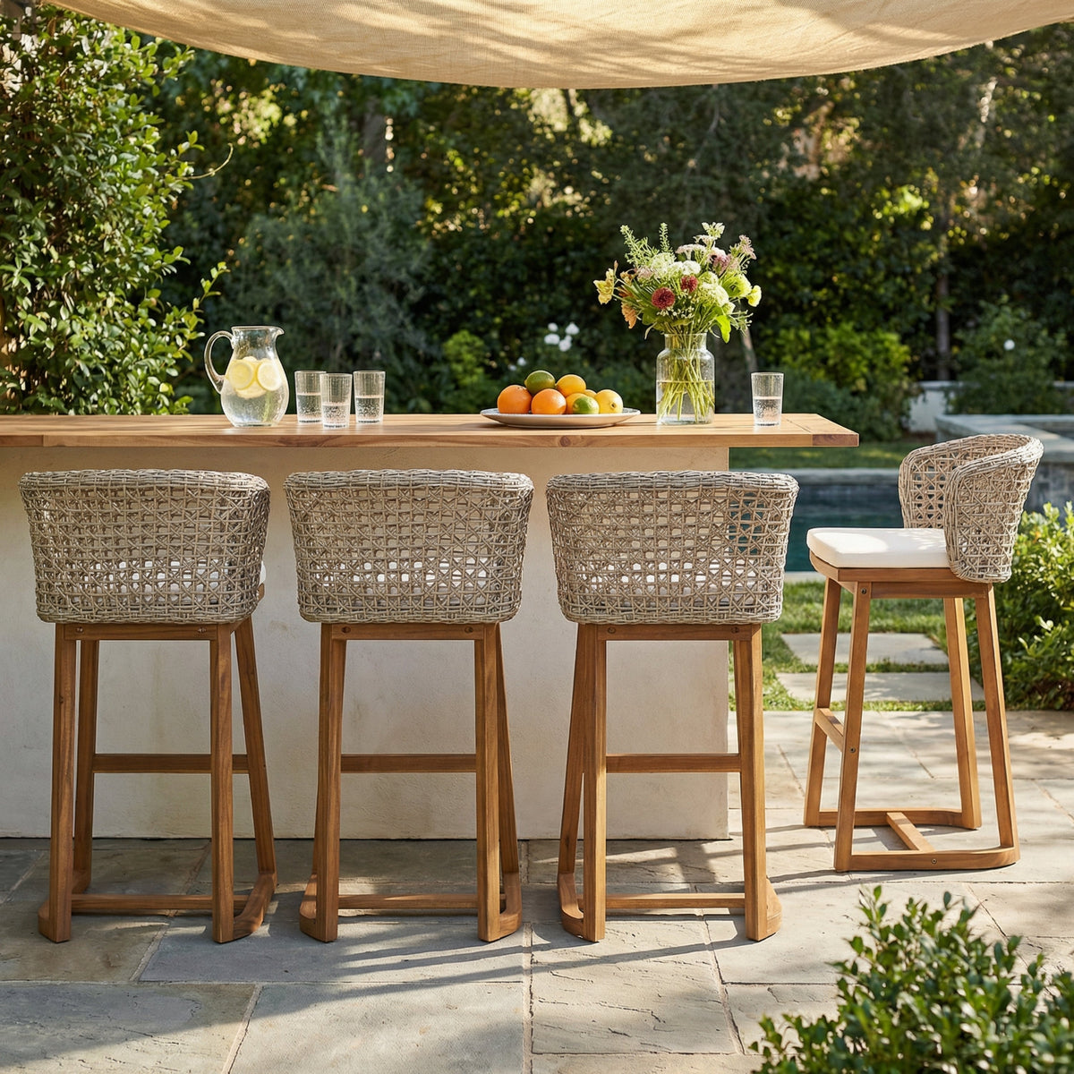 Outdoor Acacia Wood Bar Stools (4 PCS)