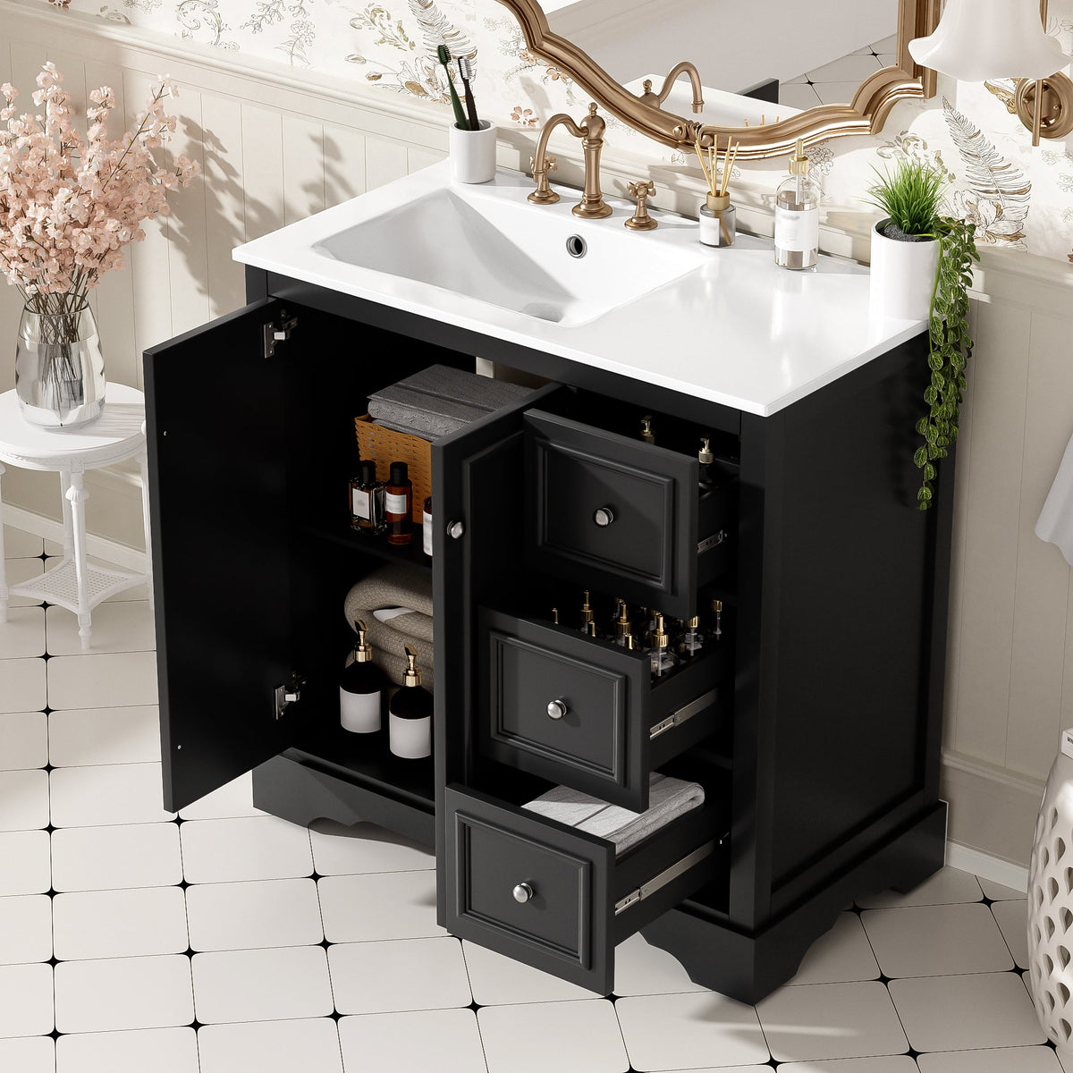 36-Inch Transitional Bathroom Vanity with Ceramic Sink