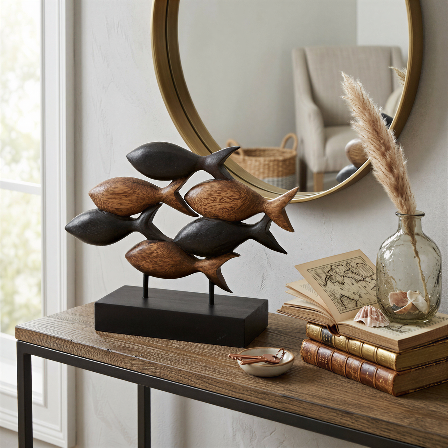 Wooden Fish Sculpture – Handmade Wood Art Acacia Wood Sculpture for Home Decor