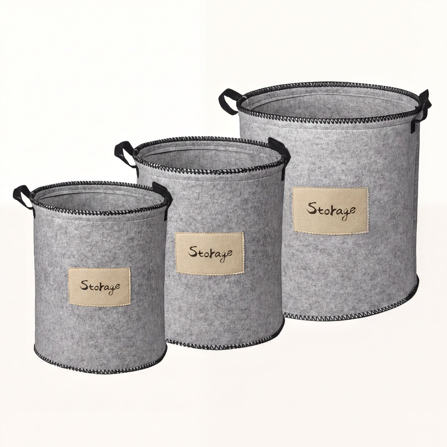 Felt Laundry Hamper - Gray Laundry Basket Set of 3 with Durable Fabric & Sturdy Handles