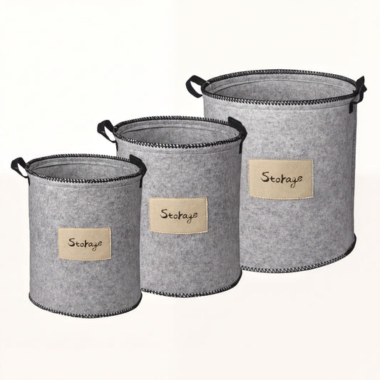 Felt Laundry Hamper - Gray Laundry Basket Set of 3 with Durable Fabric & Sturdy Handles
