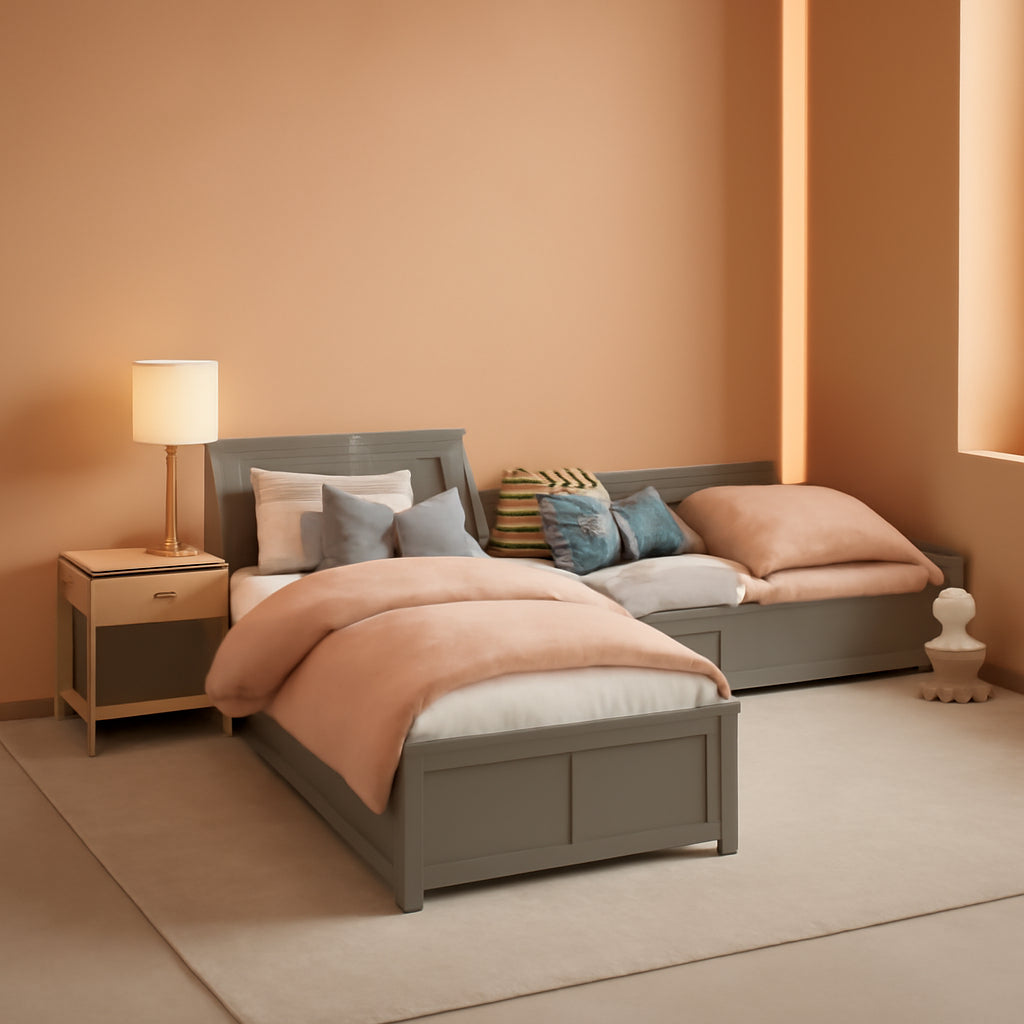 L Shaped Twin Platform Bed With Trundle Gray Finish