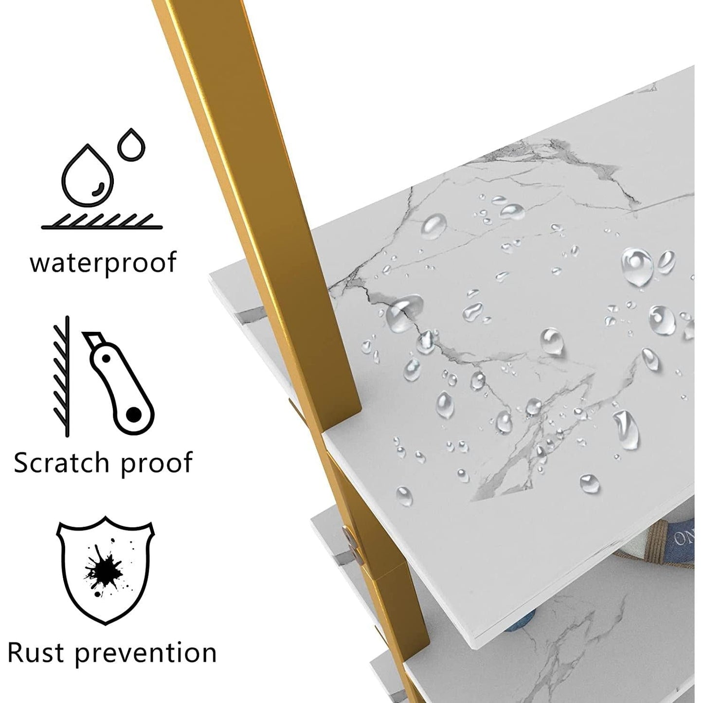 Marble White 6 Tier Ladder Shelf Bookcase Wall Mounted