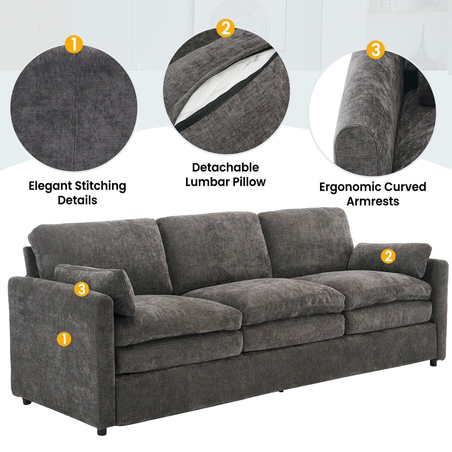Cozy Upholstered Oversized 3-Seater Cloud Sofa
