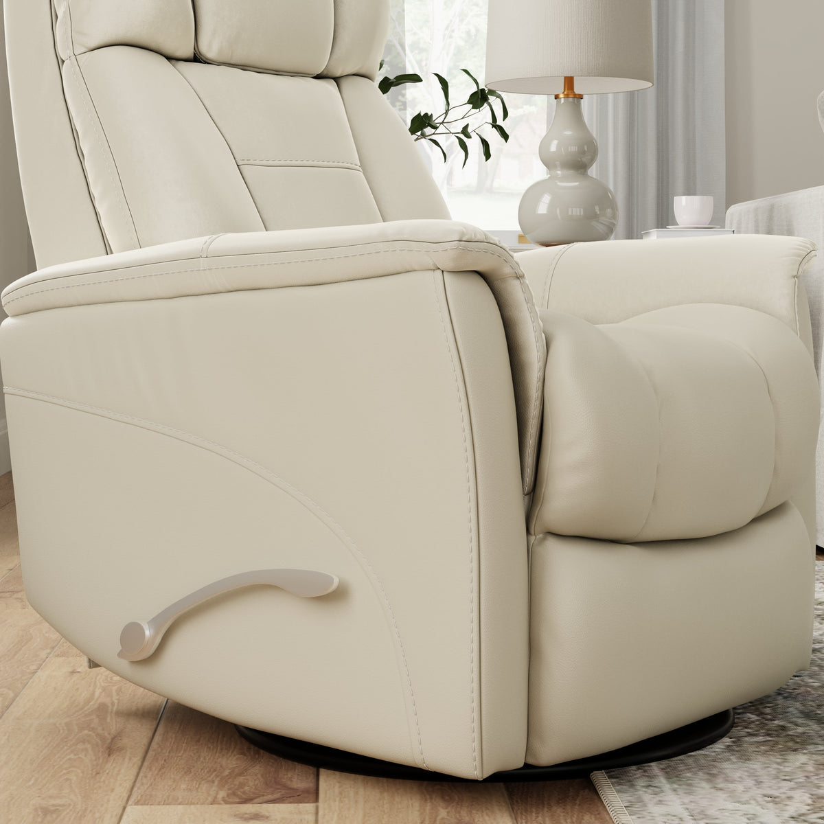 Global Home Swivel Glider Recliner with Manual Adjustable Headrest & Footrest