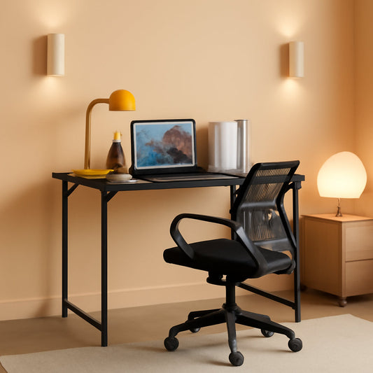 Black 32 Inch Desk And Chair Set For Home Office Use