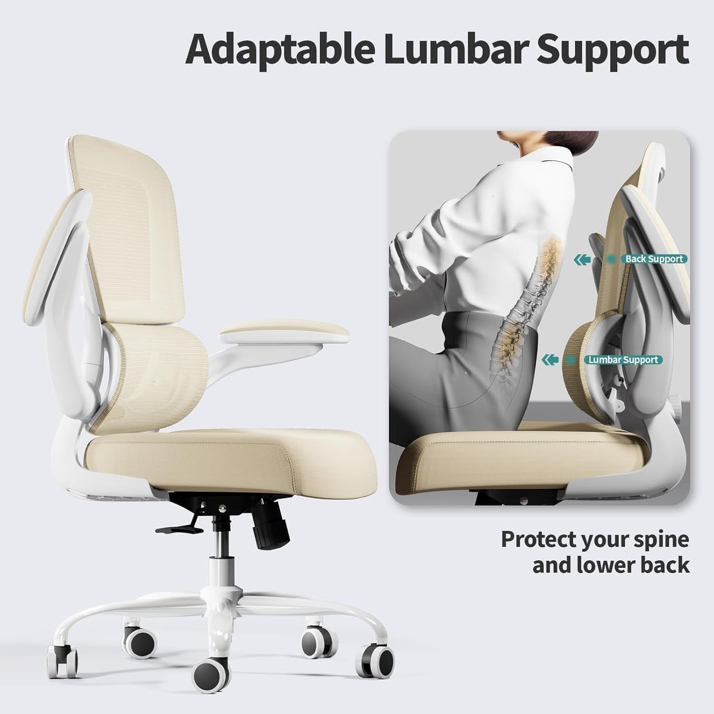 Ergonomic Office Chair With Mesh Back 330 Lb Capacity Beige