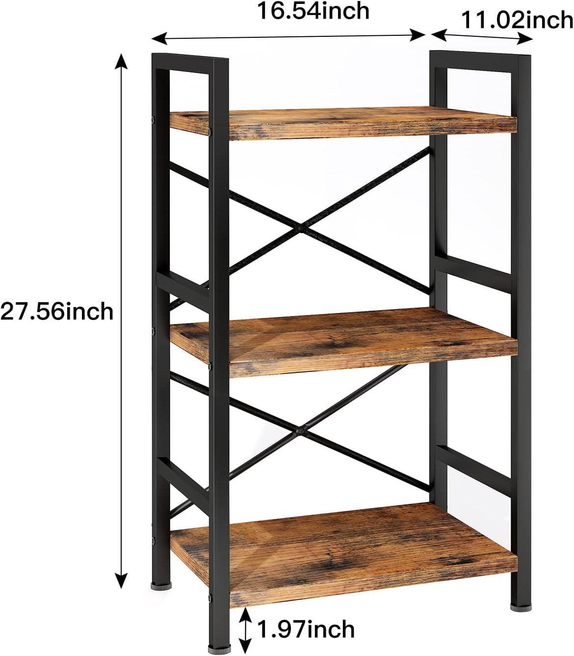 Rustic Brown 3 Tier Metal Bookshelf For Living Room