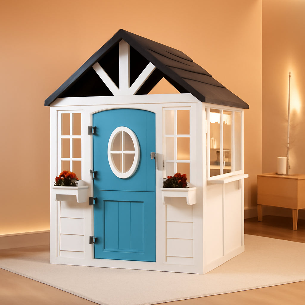 Natural Cedar Outdoor Kids Playhouse With Kitchenette