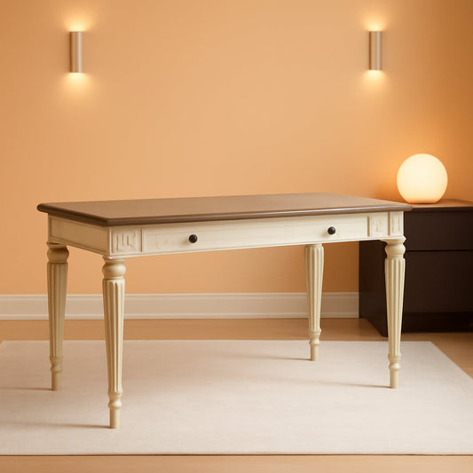 Realyn Farmhouse 60 Inch Home Office Desk With USB Charging Chipped White