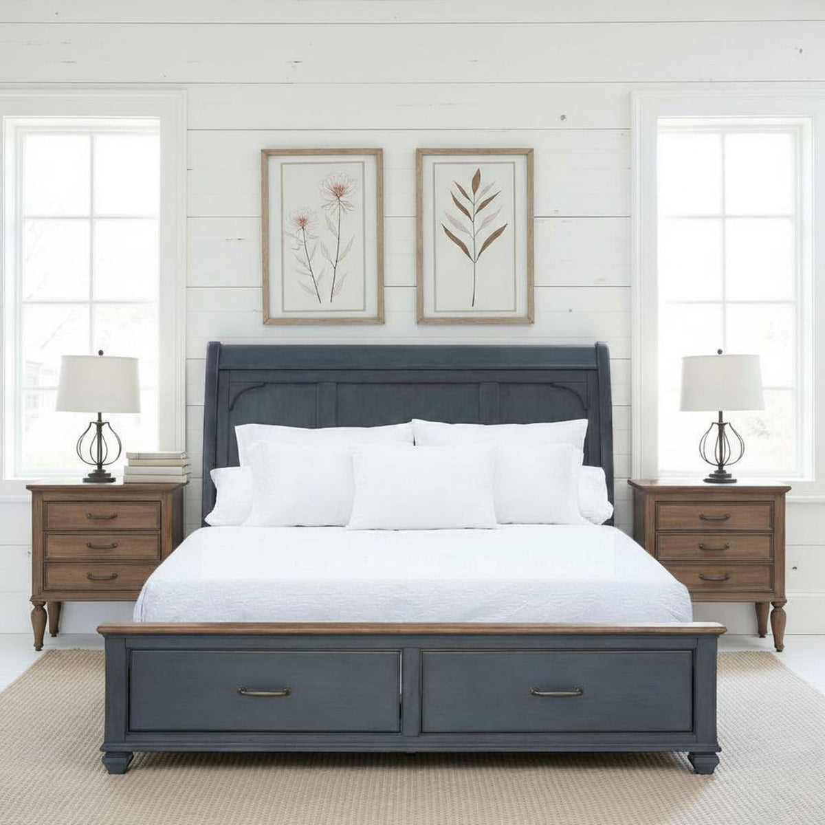Americana Queen Size Sleigh Bed, Corduroy