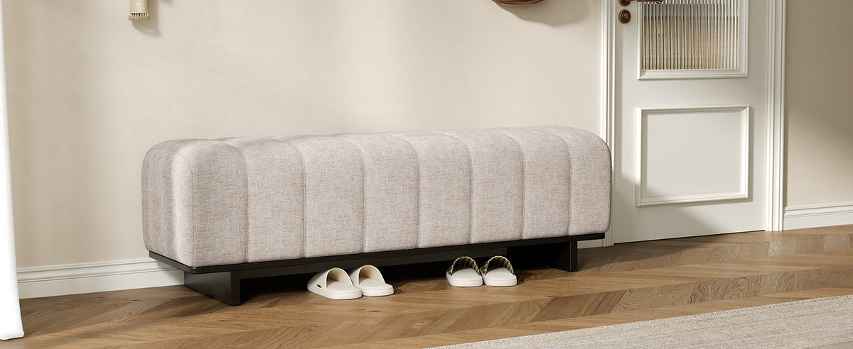 Indoor Dining Bench in Oatmeal Chenille