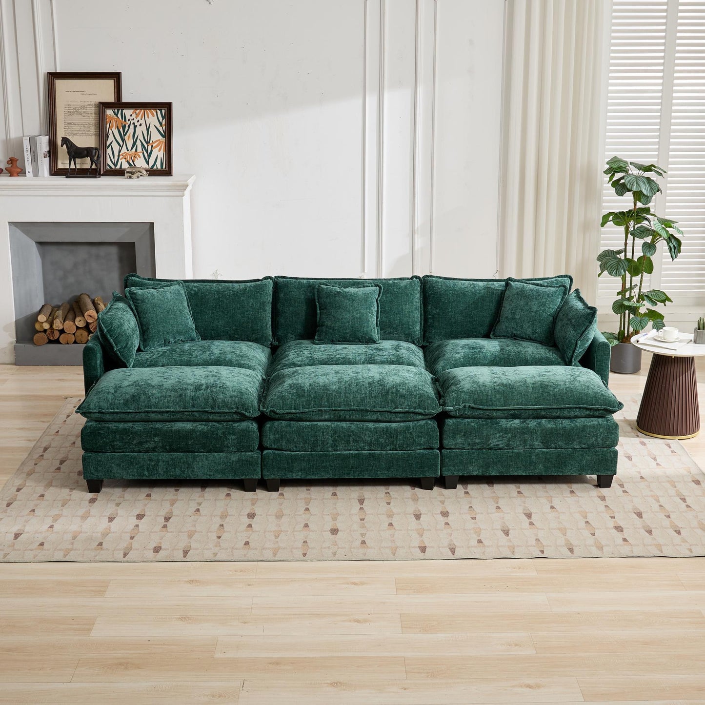 Cloud 3 Seats Sofa (Ottoman is not included) Chenille Fabric in Green