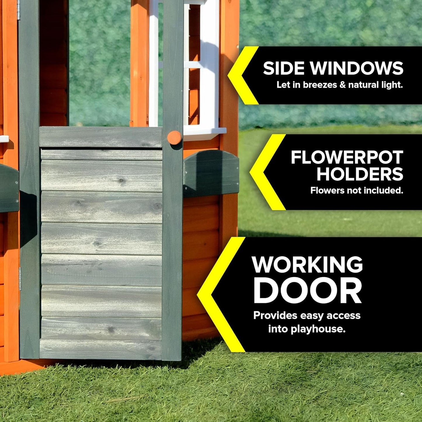 Wooden Playhouse With Open Design And Flower Pot Holders