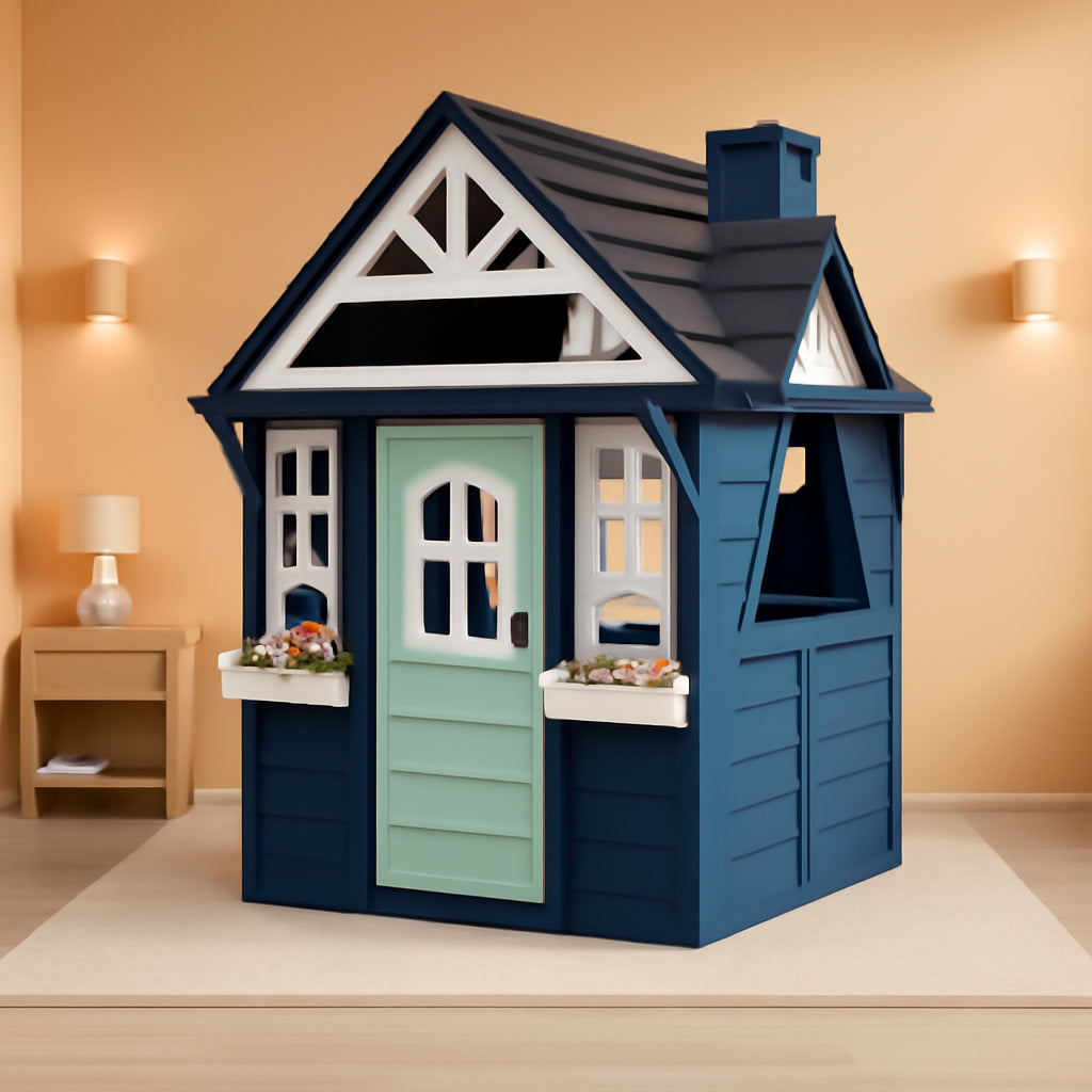 Blue Cedarwood Kids Playhouse Weather Resistant Outdoor