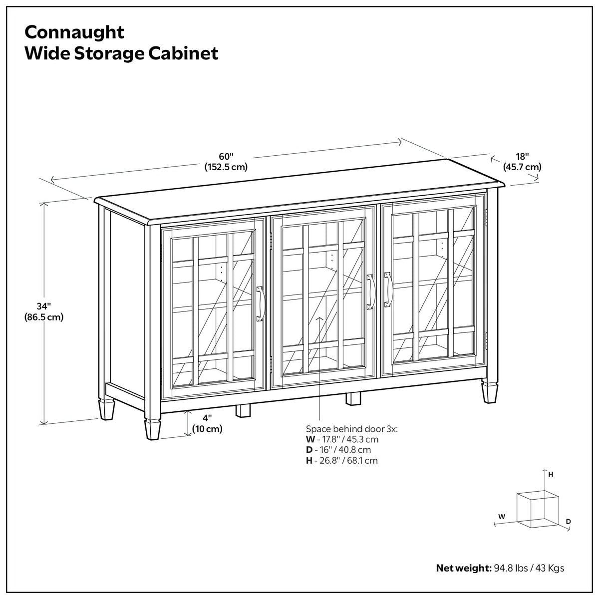 Connaught 60 Inch Wide Solid Wood Storage Cabinet Buffet in Chestnut