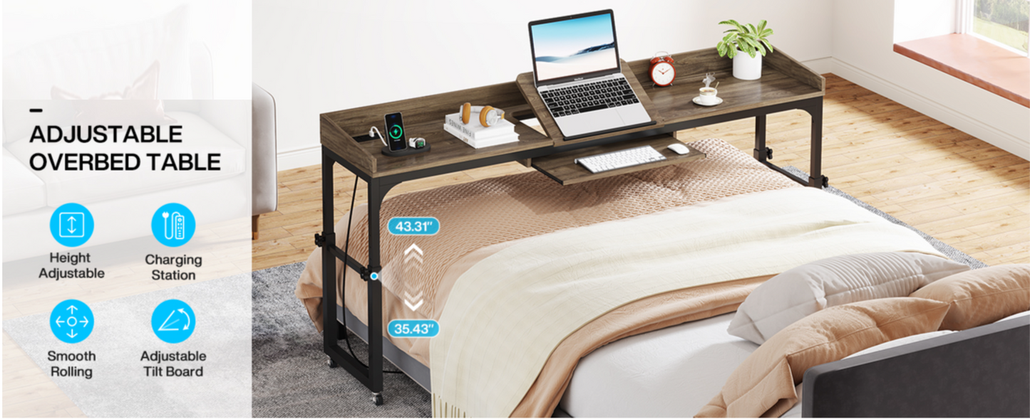 Height Adjustable Overbed Table with Wheels