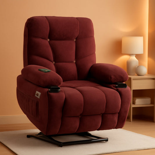 Power Lift Recliner Chair With Extended Footrest Burgundy