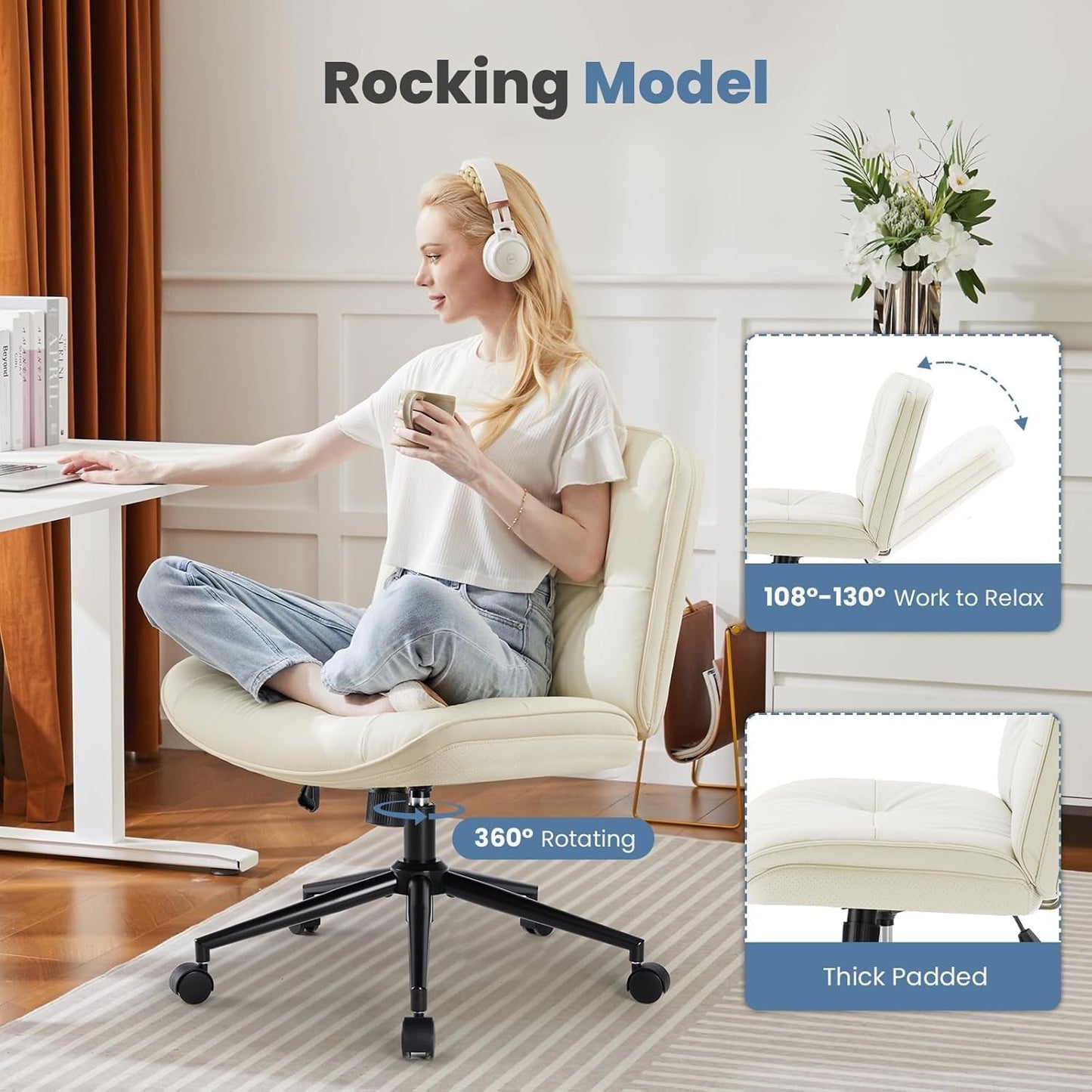 Criss Cross Swivel Office Chair With Wheels PU Leather