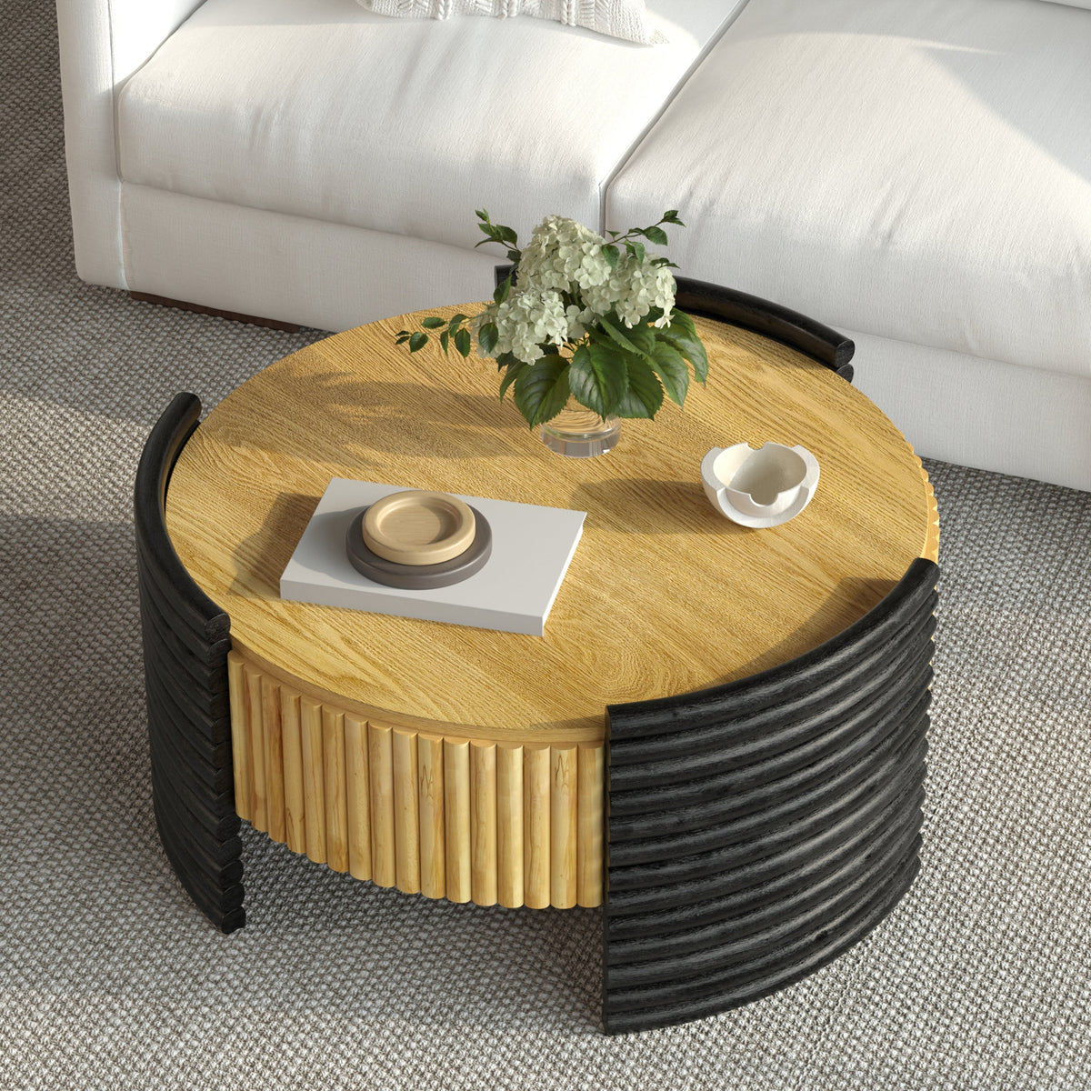 Modern Colorblocked Striped Coffee Table with Flip Top Storage