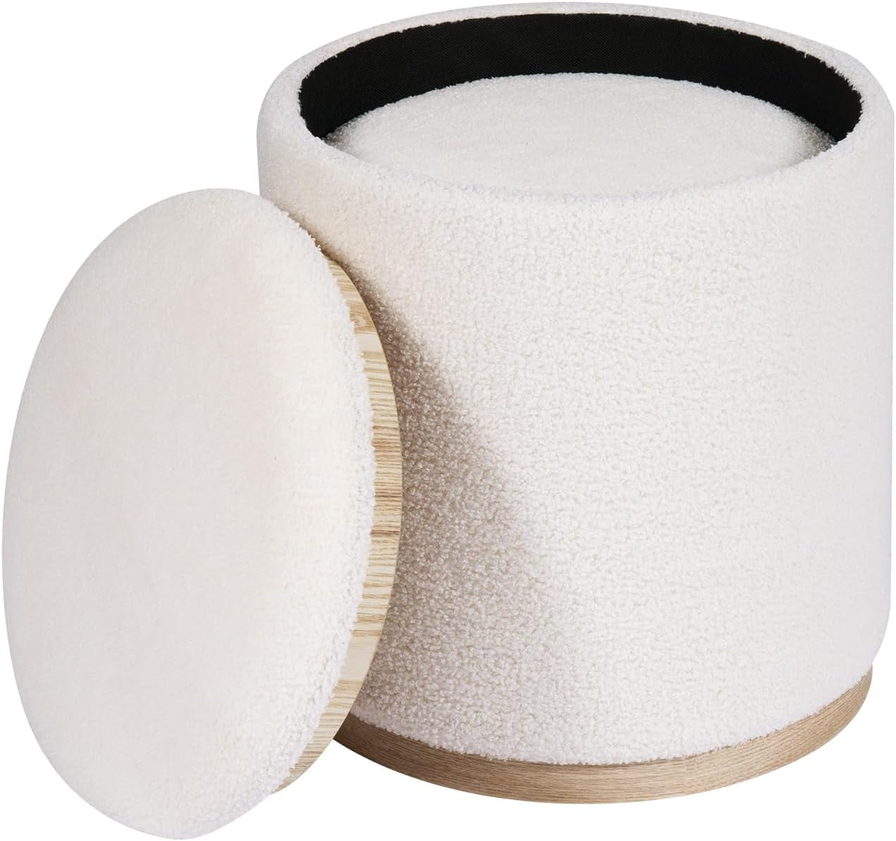 White Velvet Round Storage Ottoman FifteenInches Compact