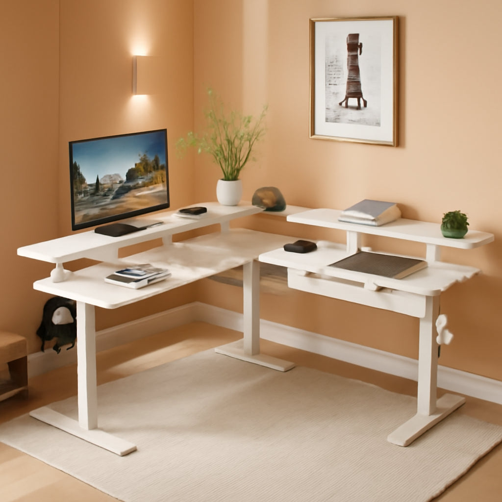 60 Inch L Shaped Electric Standing Desk Antique White