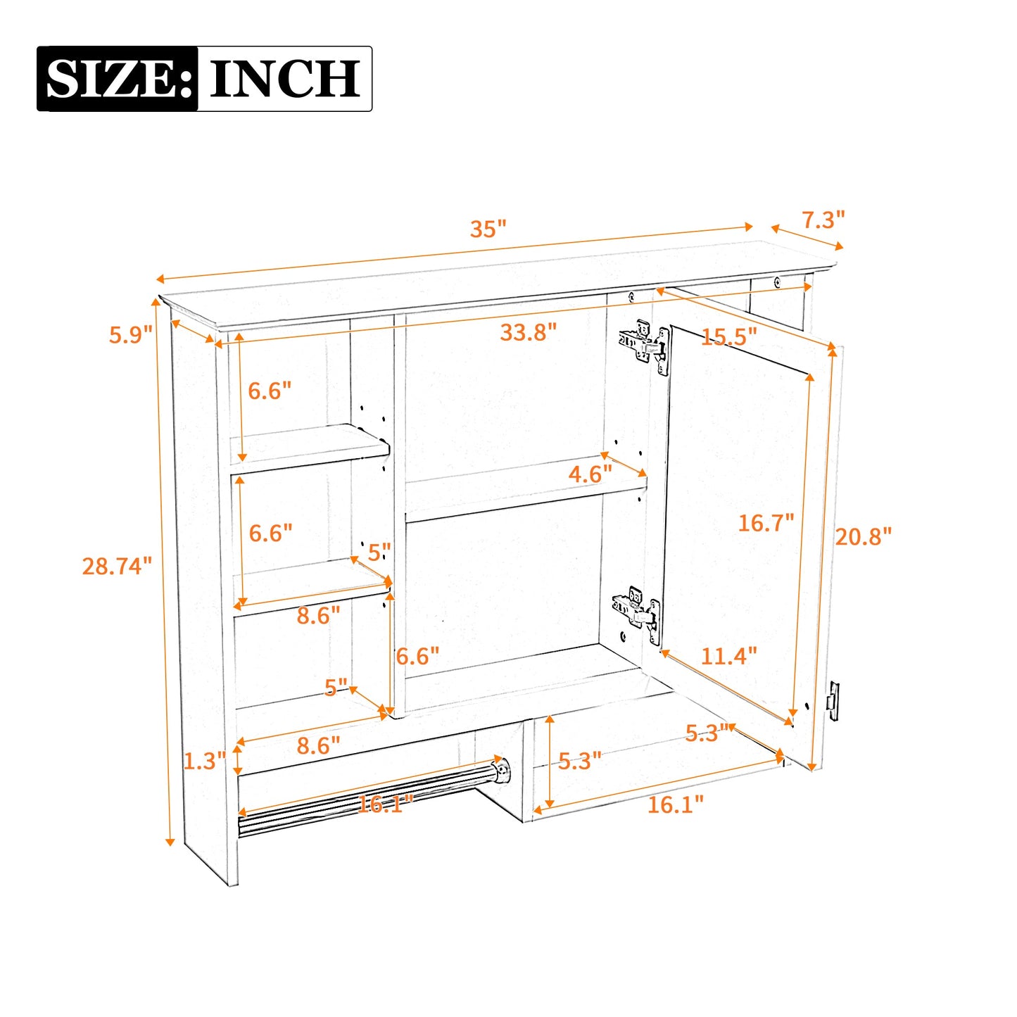35 inch Wall-Mount 2-in-1 Mirror Cabinet