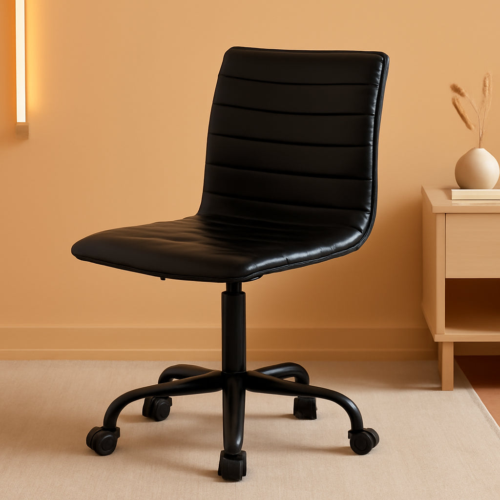 Alan Armless Office Task Chair Black Ribbed Back Modern