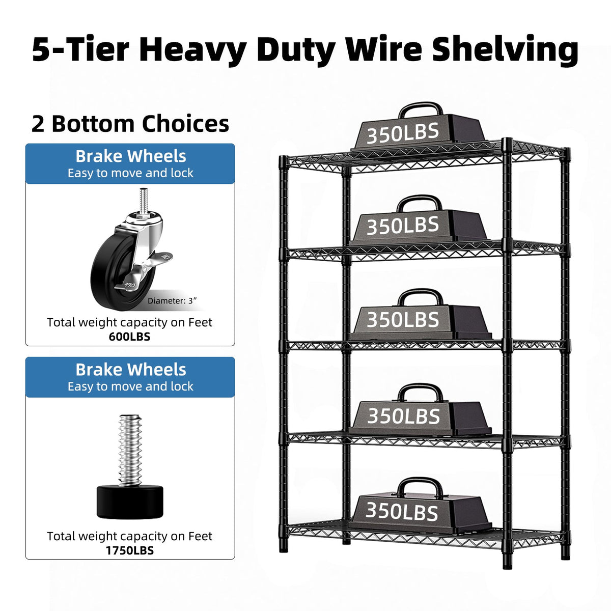 5-Shelf Wire Storage Shelving Unit