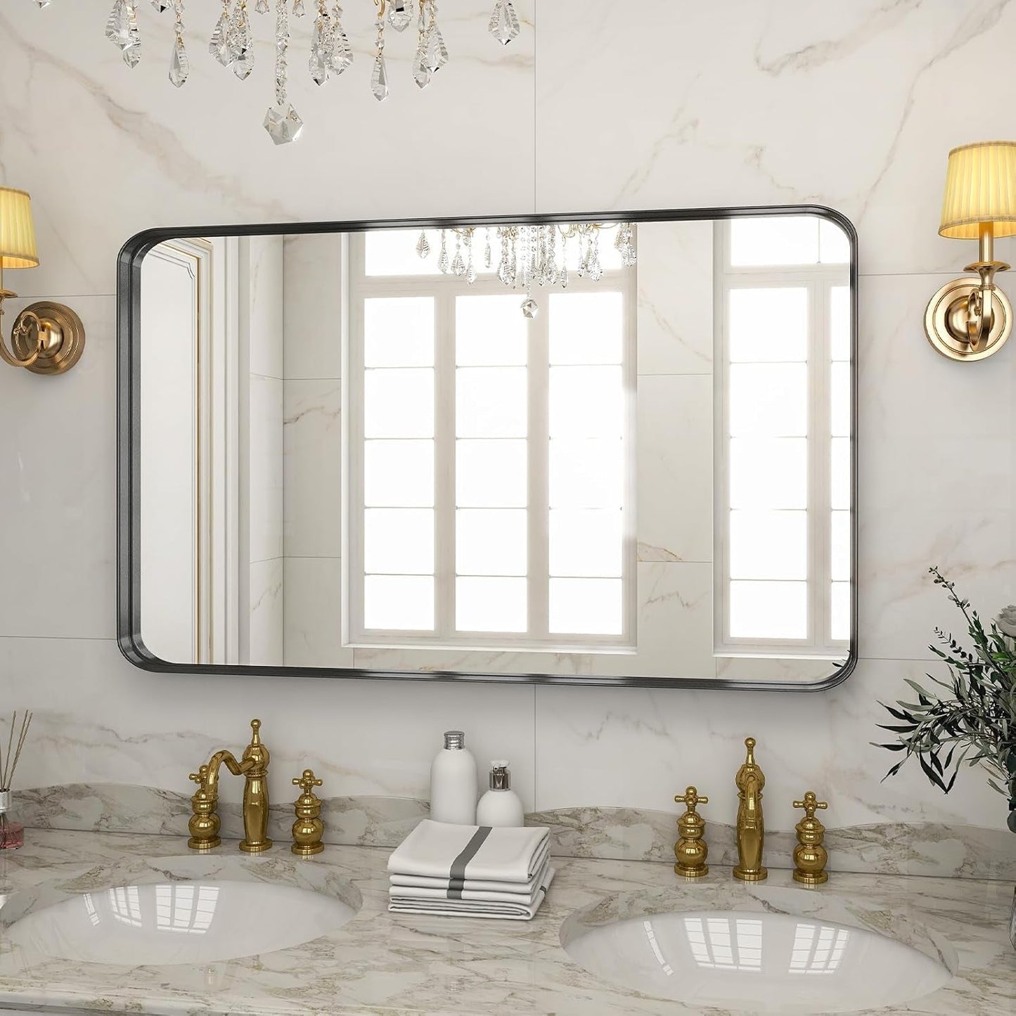 Bathroom Mirror 30x48 Inch Black Deep Frame Wall Mirror