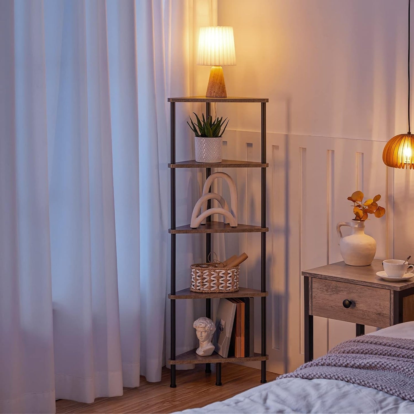 Industrial 5 Tier Corner Shelf Stand With Metal Frame