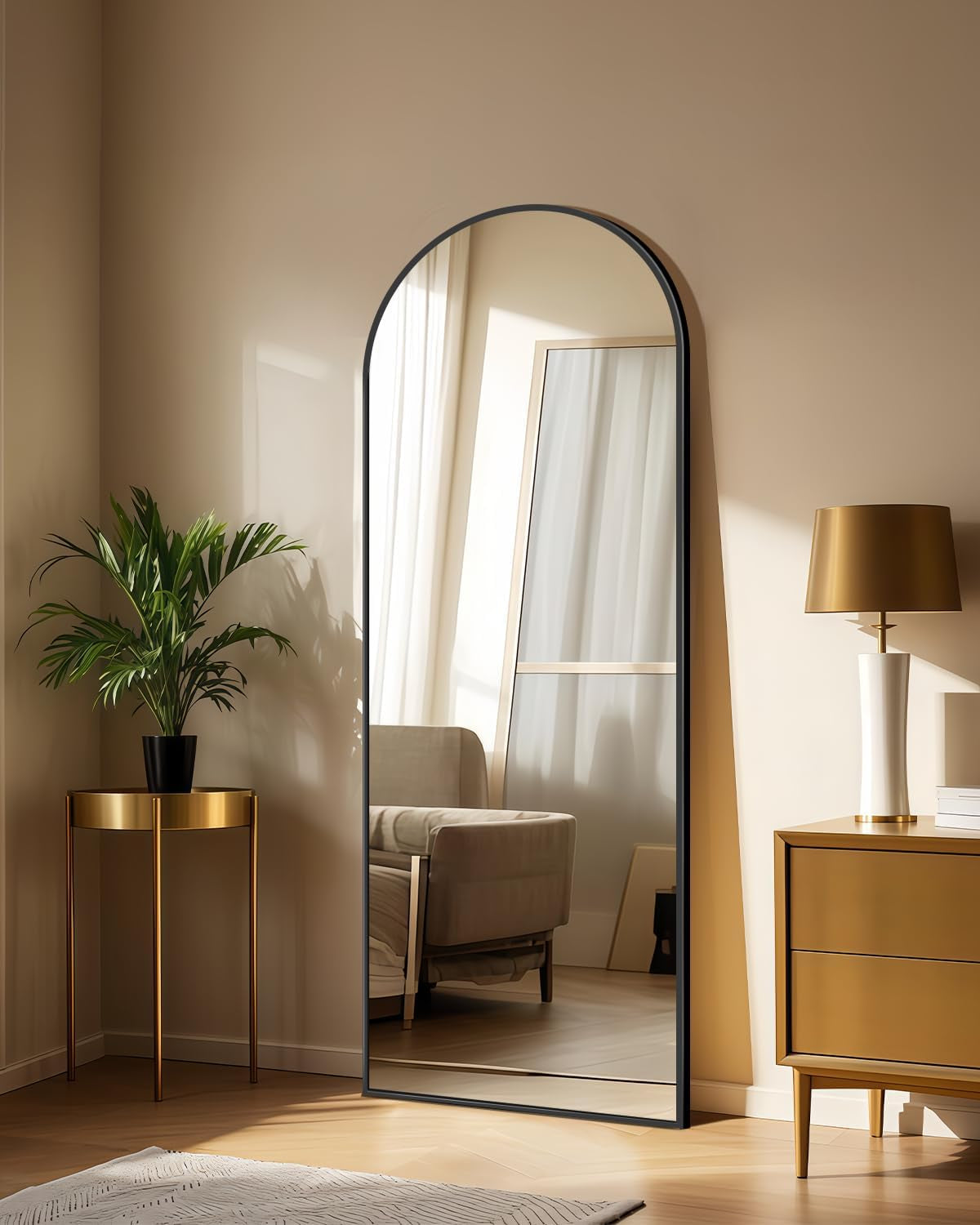 58x19 Inch Arched Floor Standing Full Length Mirror Black