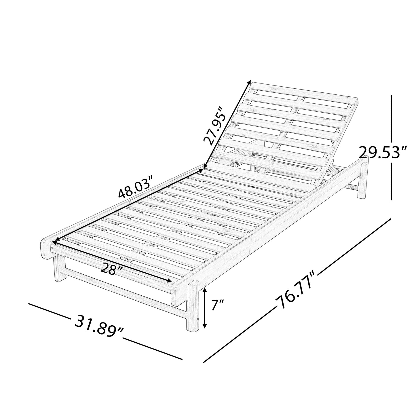 Light Teak Acacia Wood Chaise Lounge Set: 1 Frame + 1 3-Fold