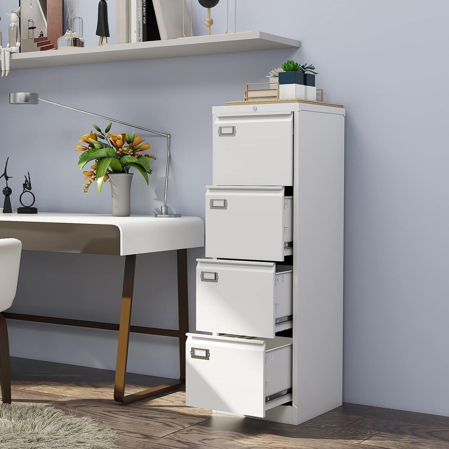 White 4 Drawer File Cabinet With Lock 16 Inch Deep