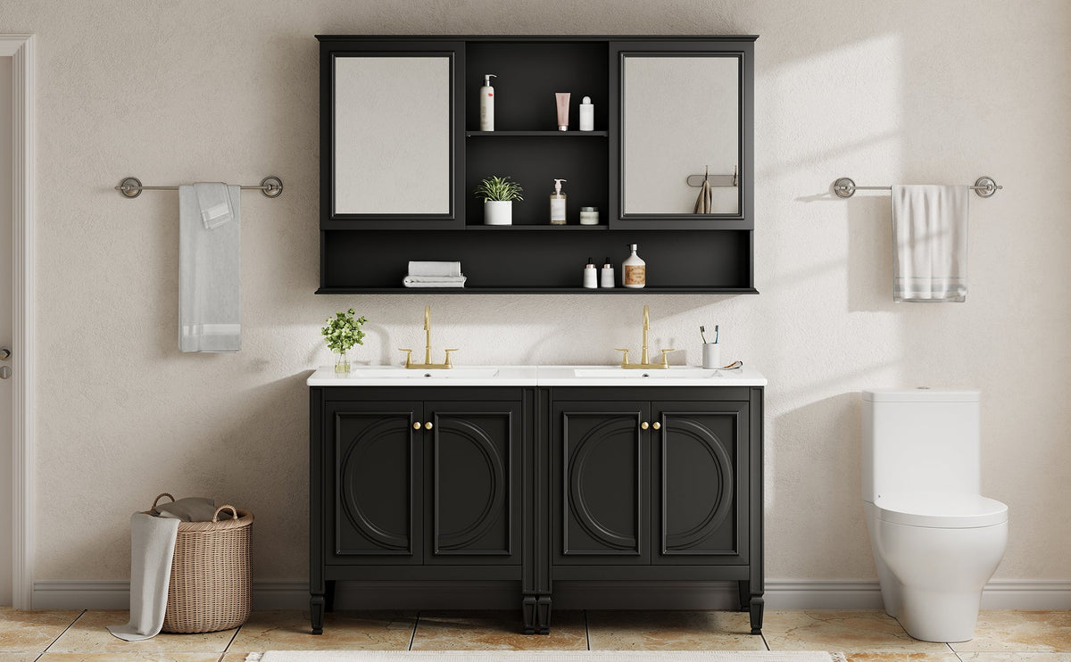 60" Double Sink Bathroom Vanity Set with Matching Wall Mount Medicine Cabinet
