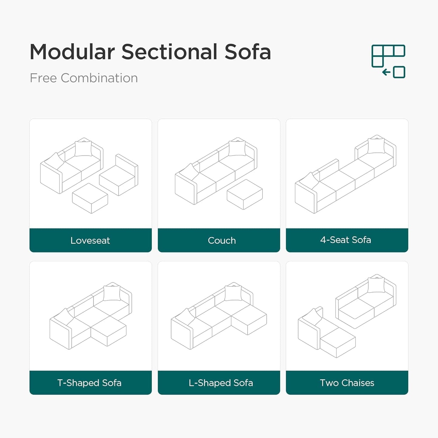 L Shaped Convertible Modular Sectional Sofa Cream Chaise