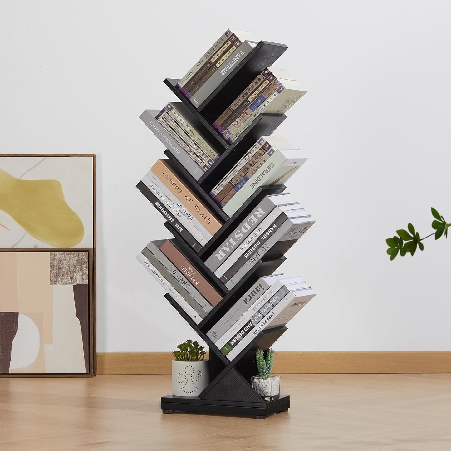 8 Tier Tree Bookshelf Natural Wood Finish Bookcase