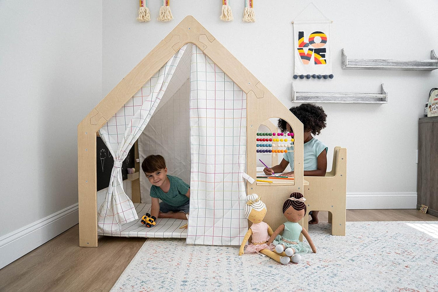 Wooden Montessori Style 5 In 1 Large Playhouse Windowpane