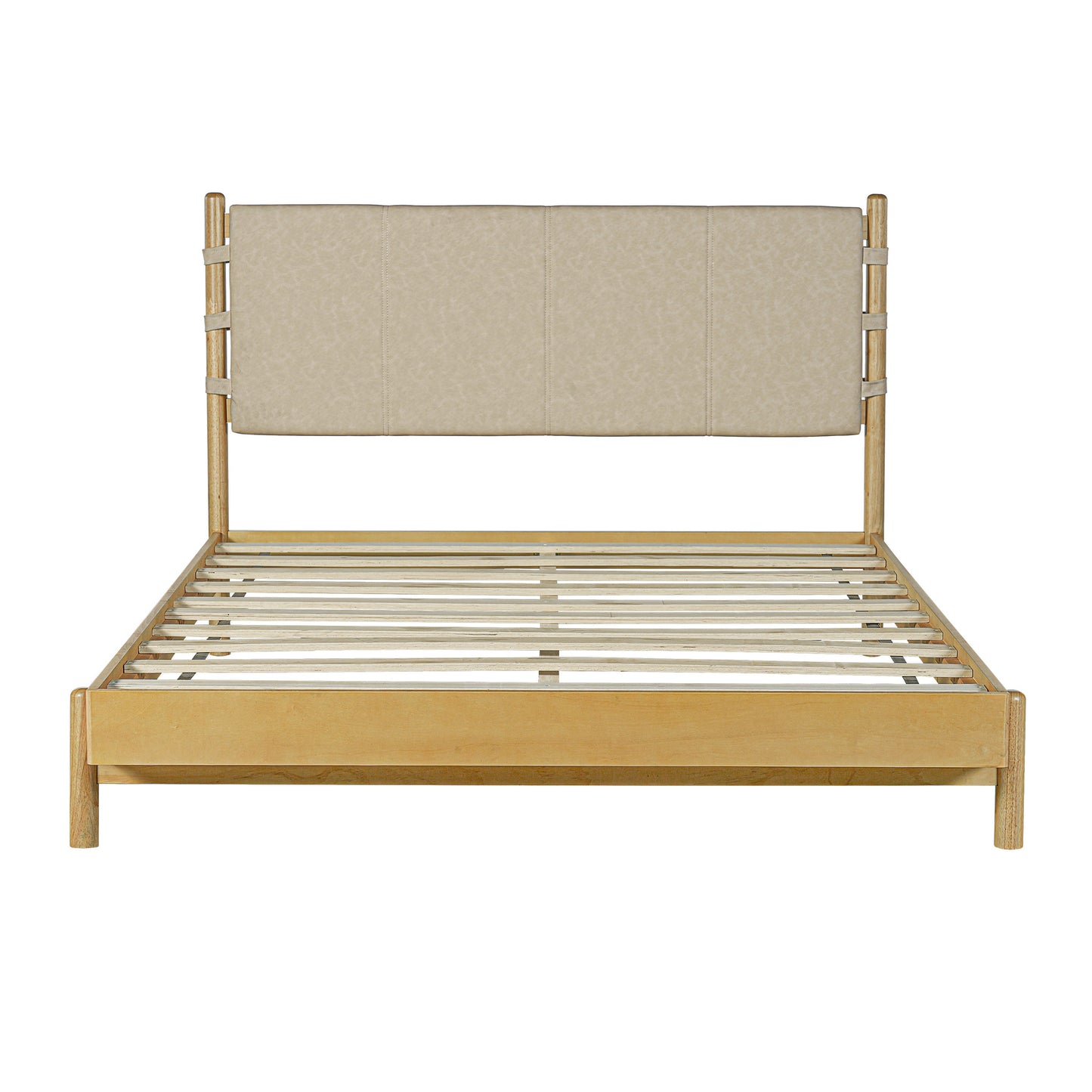 Modern Queen Bed Frame Set with 2 Nightstands, Beige Wood Platform Bed with Headboard and Matching Bedside Tables for Bedroom