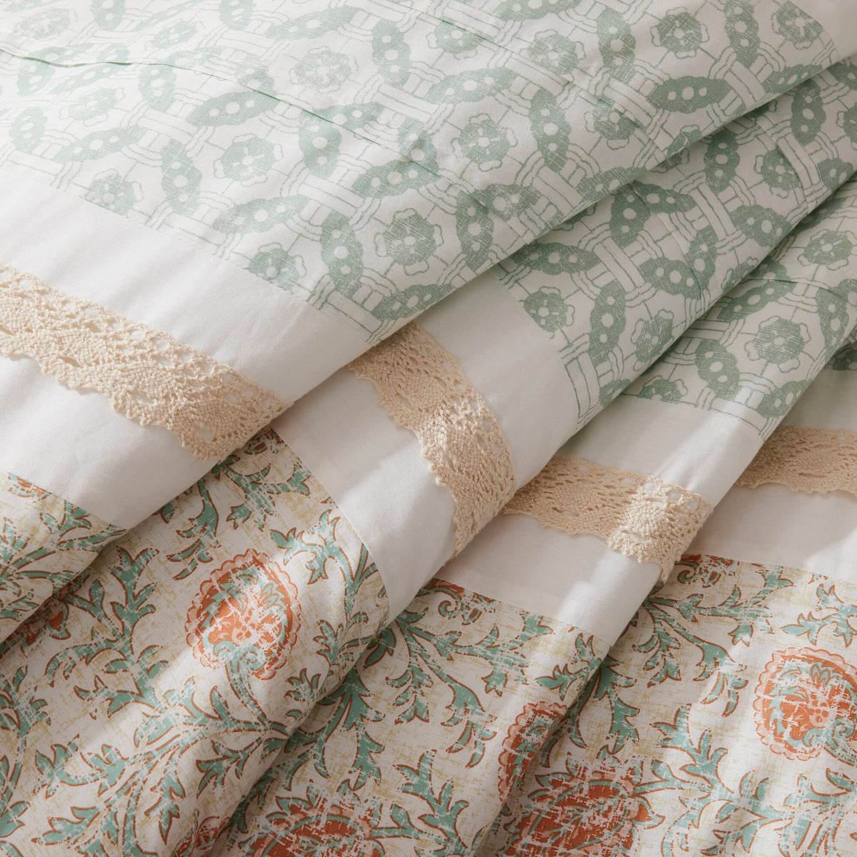 9 Piece Cotton Percale Comforter Set - Coral Queen