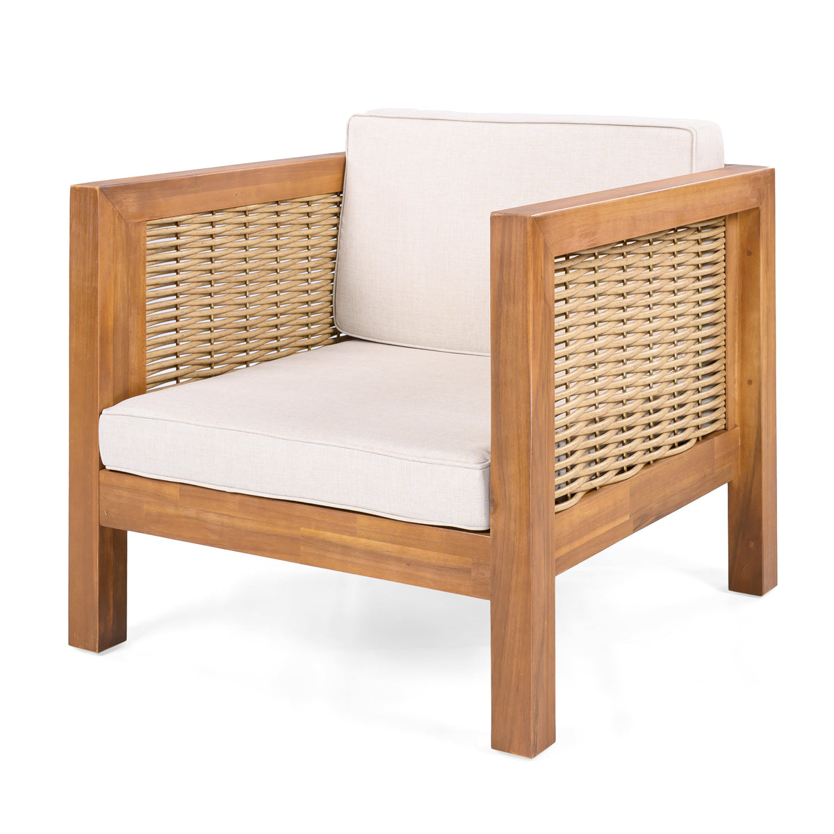 Acacia Wood Outdoor Club Chair with Wicker Armrest