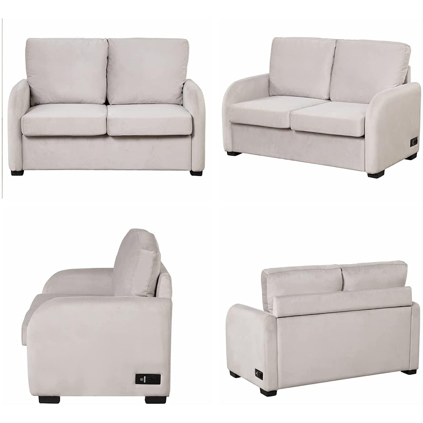 2 In 1 Velvet Sleeper Sofa With USB Port Convertible Loveseat Bed Soft Velvet Upholstery For Small Living Rooms Guests