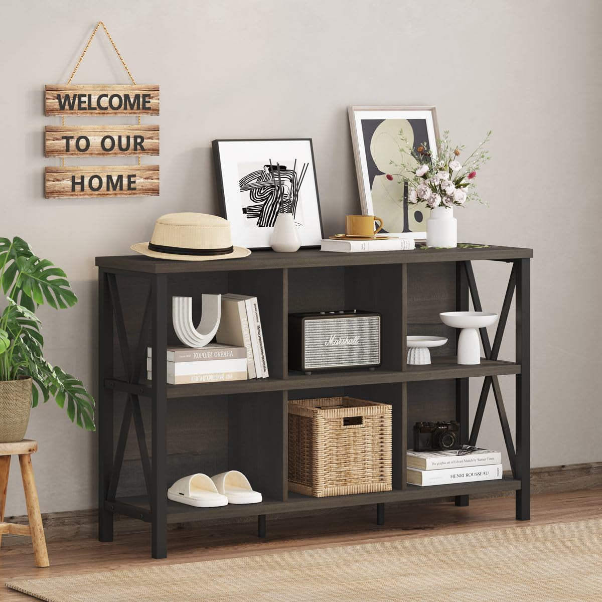 6 Cube Storage Organizer Bookcase Walnut Brown Living Room