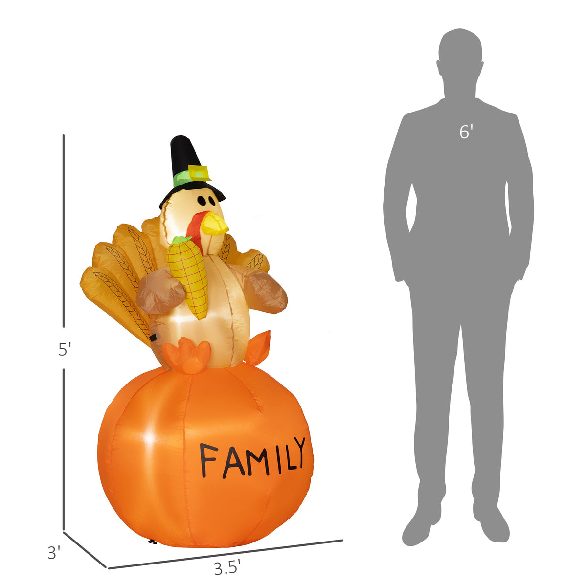 HOMCOM 4.9ft Inflatable Thanksgiving Decoration Turkey