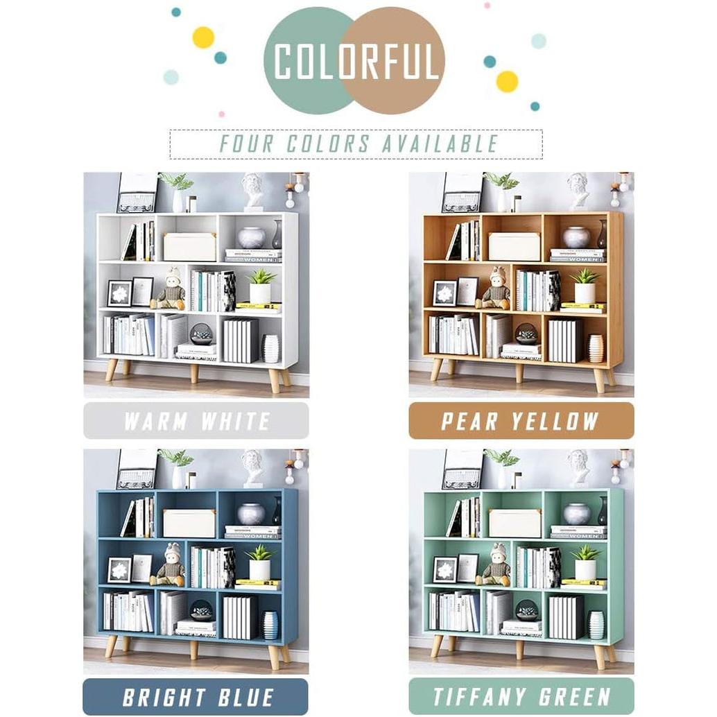 Blue Wood Open Shelf Bookcase 3 Tier 8 Cube Storage