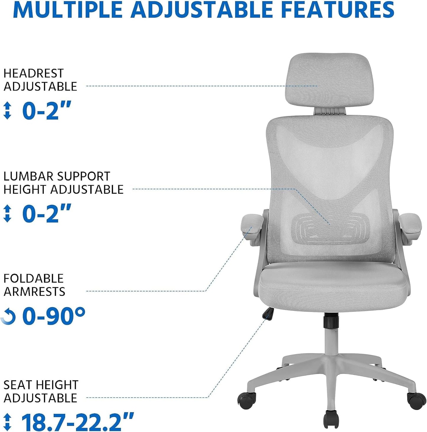 Ergonomic Mesh Office Chair With Flip Up Armrests Gray